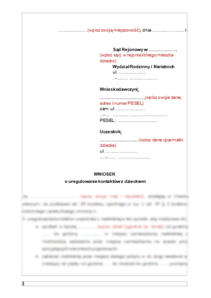 wniosek o uregulowanie kontaktów z dzieckiem